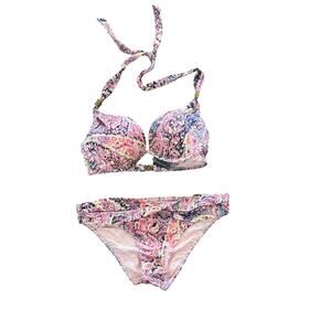 Victoria's Secret Women Bikini Swimsuit Size 34C Top and Small Bottom Multicolor
